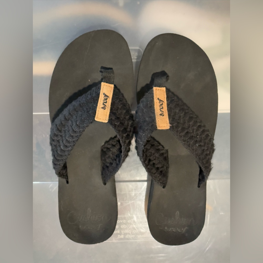 Black Flip Flops with Woven Straps